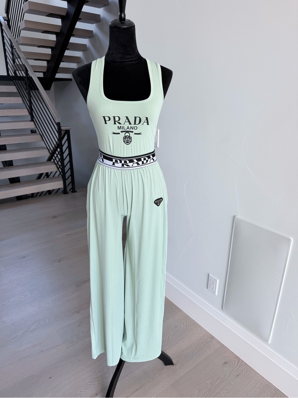 PRADA Mint Green Wide-Leg Lounge Pants & matching top size M